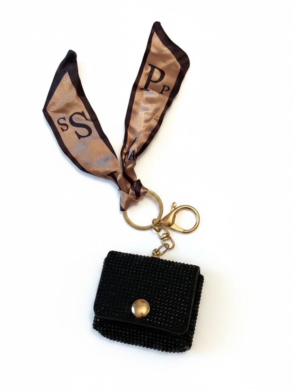 Rhinestone Black Mini Bag Keychain / Earphone Case Charm, brand new